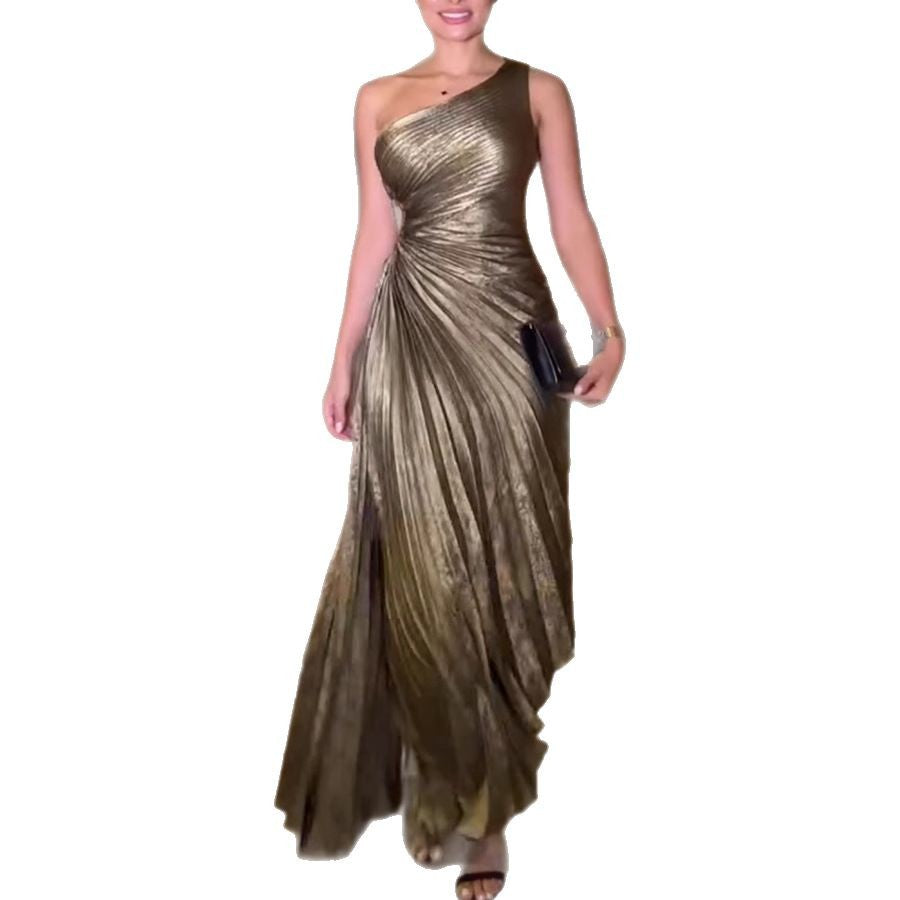 Odalys One shoulder maxi pleated dress