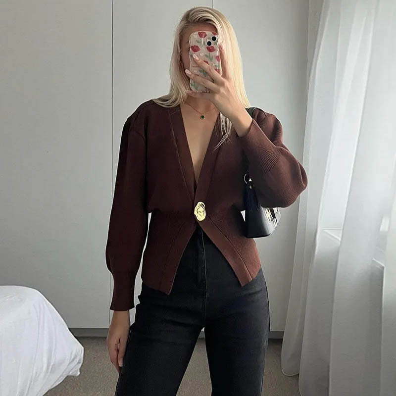 Noelle Luxe V-neck Knitted Button Cardigan