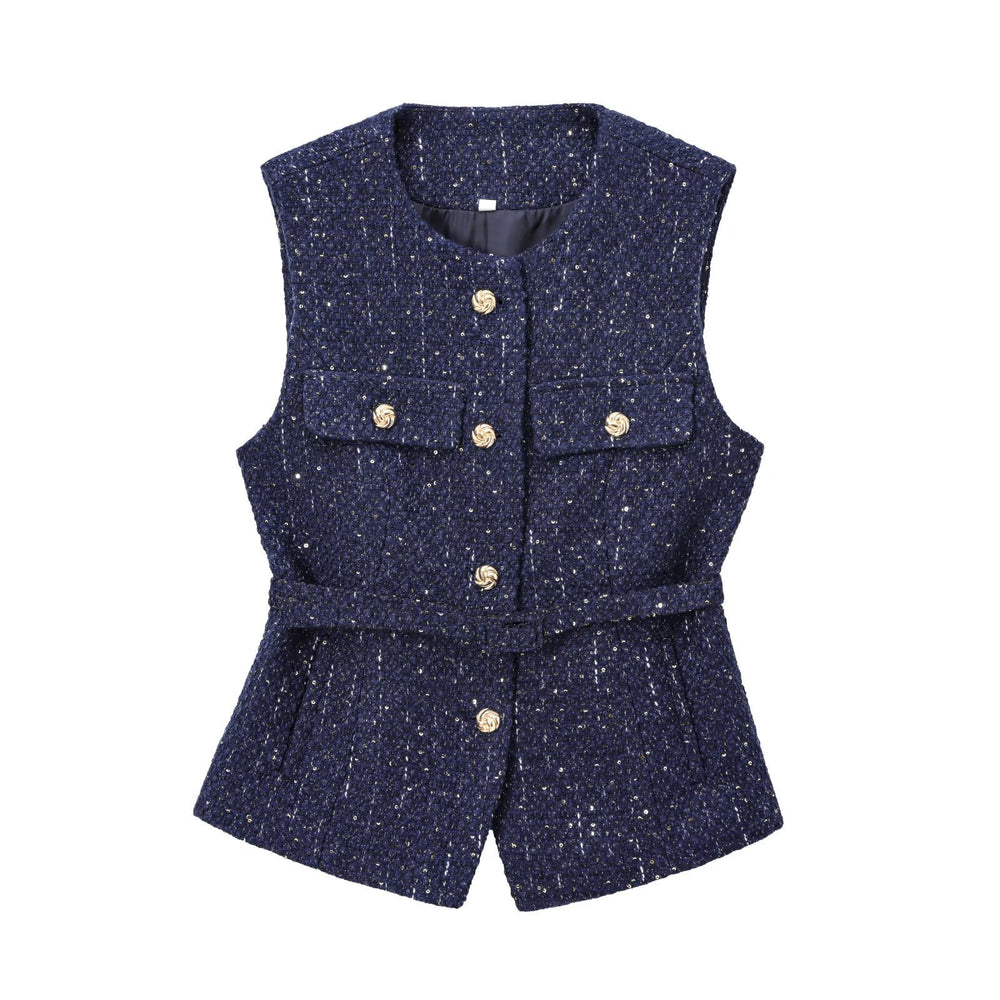 Lilith Tweed Button Down Sleeveless Cardigan