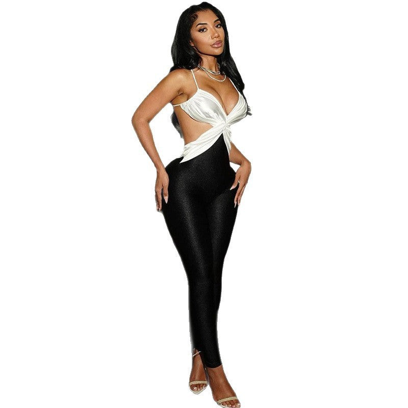 Aurea Luxe Satin Plunge Backless Slinky Jumpsuit