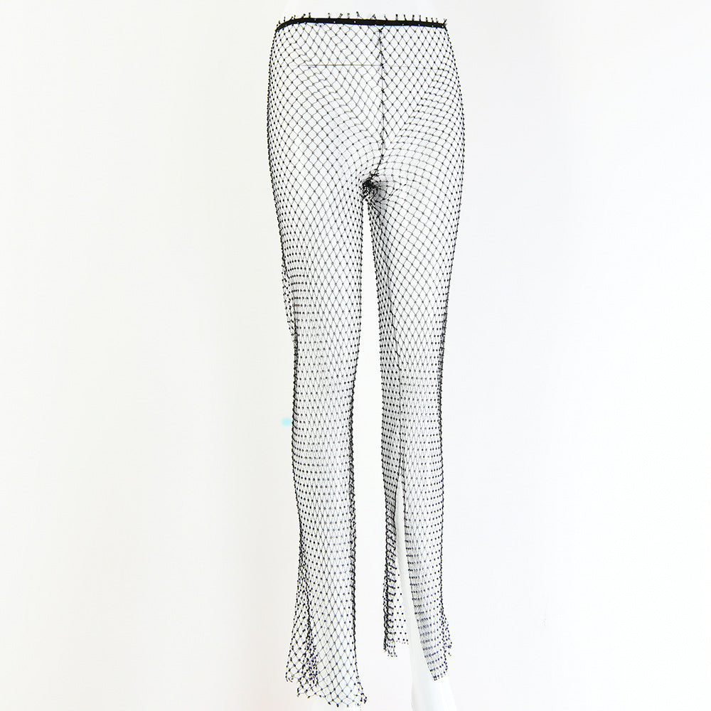 Caught Out There Crystal Fishnet Flare Hem Trousers