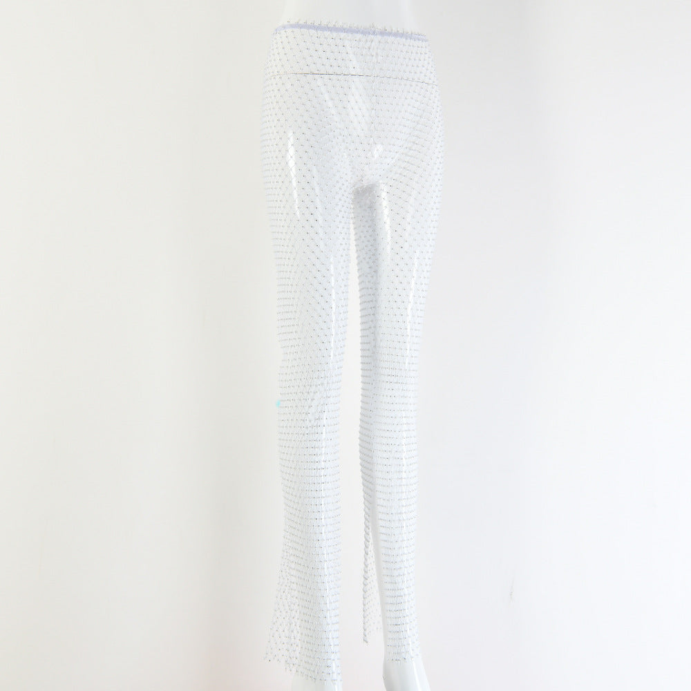 Caught Out There Crystal Fishnet Flare Hem Trousers